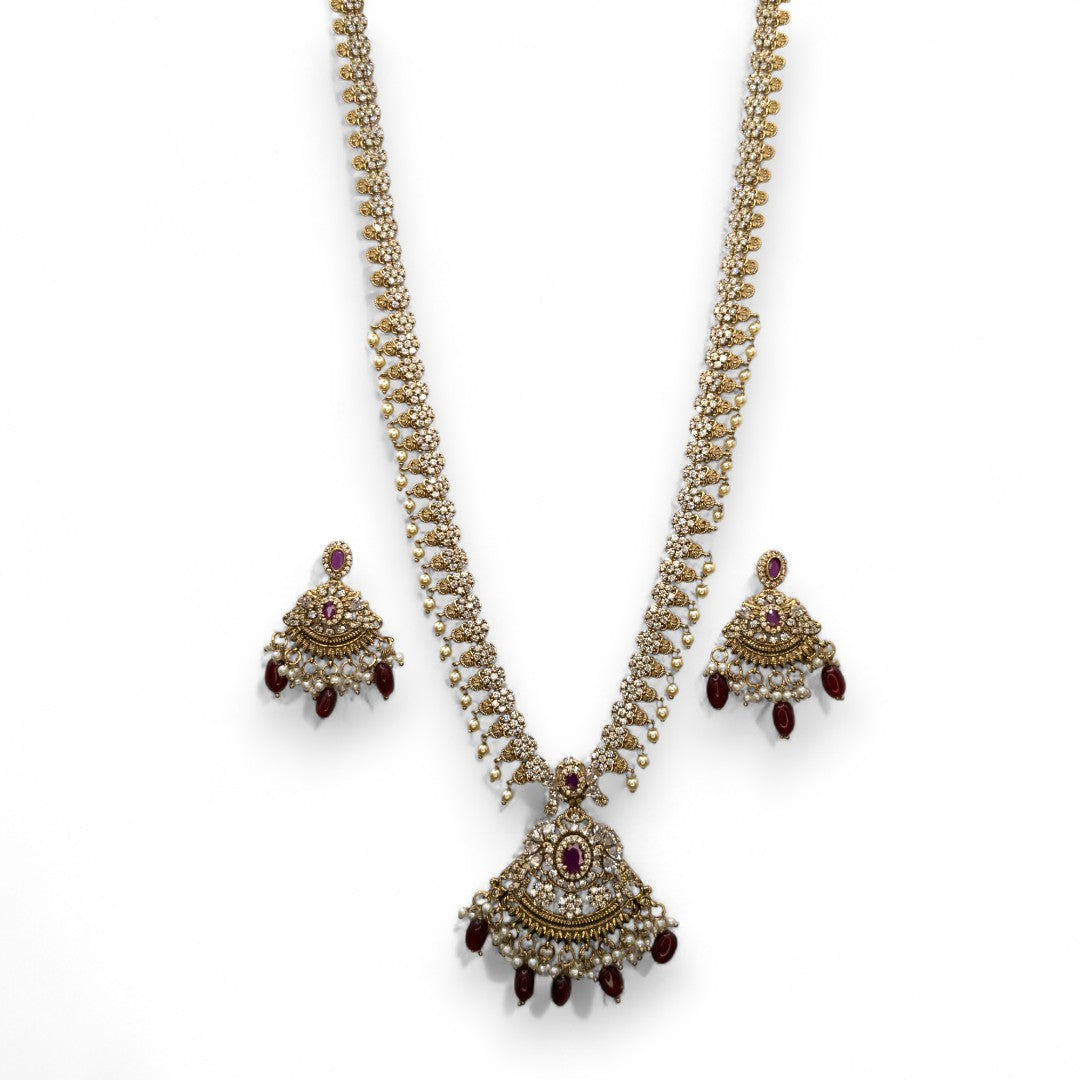 Temple Necklace with Earrings - gold | green