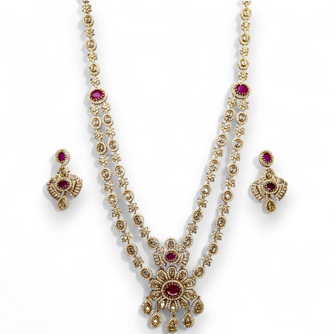 Temple Necklace with Earrings - gold | green