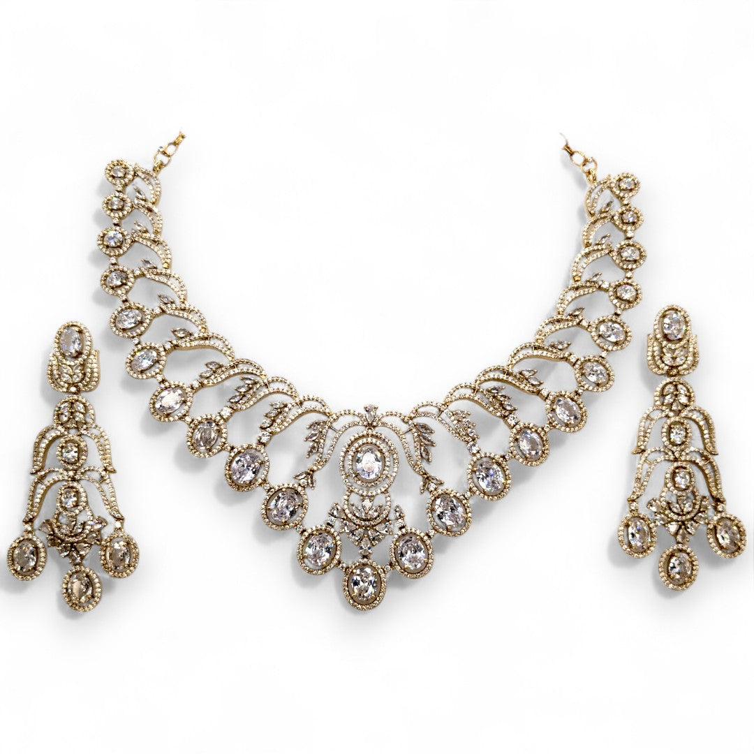 Temple Necklace with Earrings - gold | green