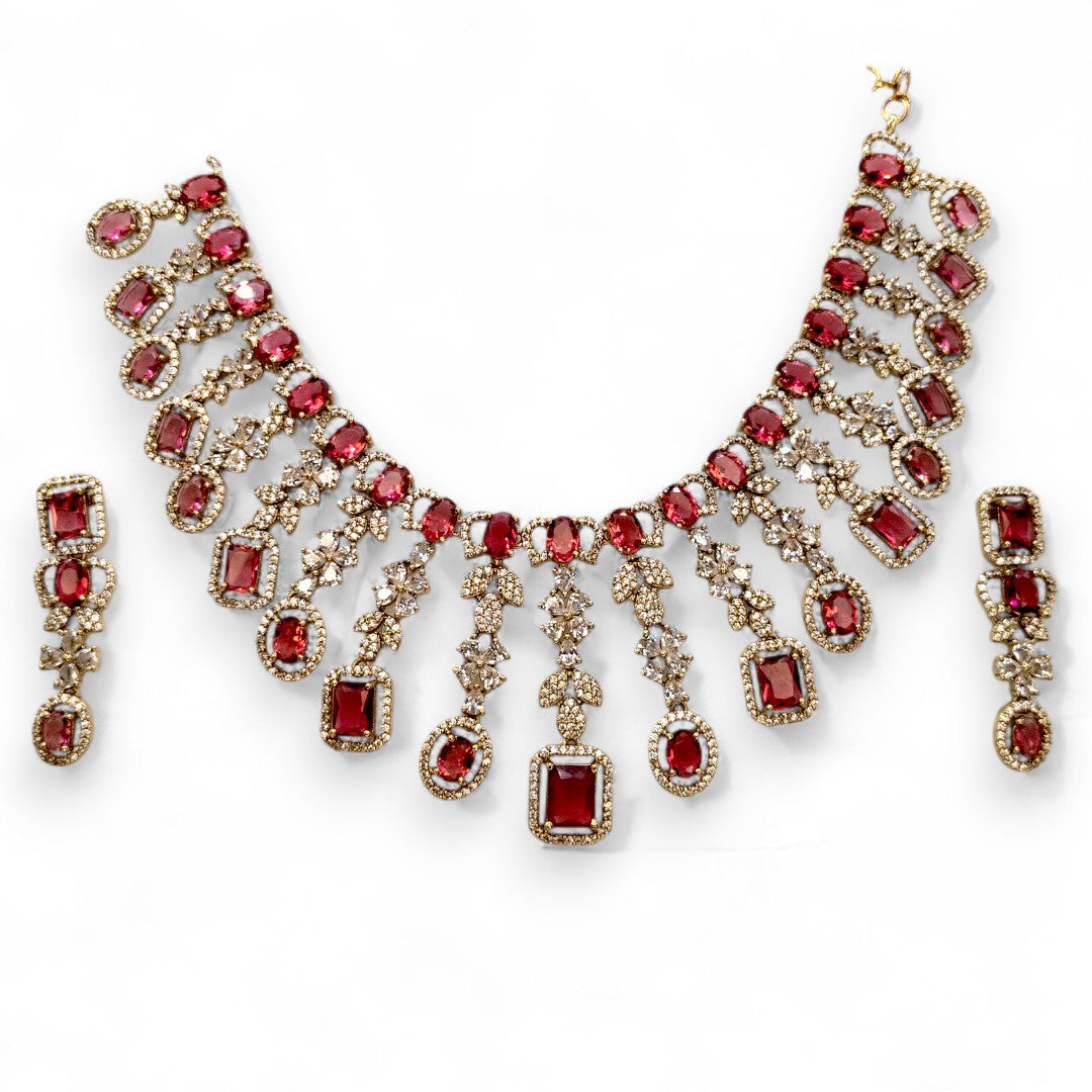 Temple Necklace with Earrings - gold | green