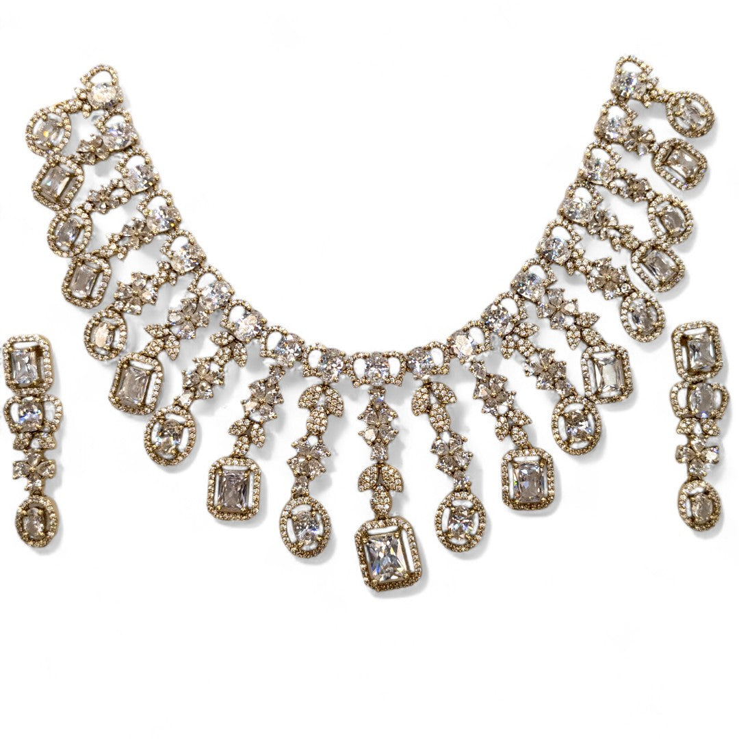 Temple Necklace with Earrings - gold | green