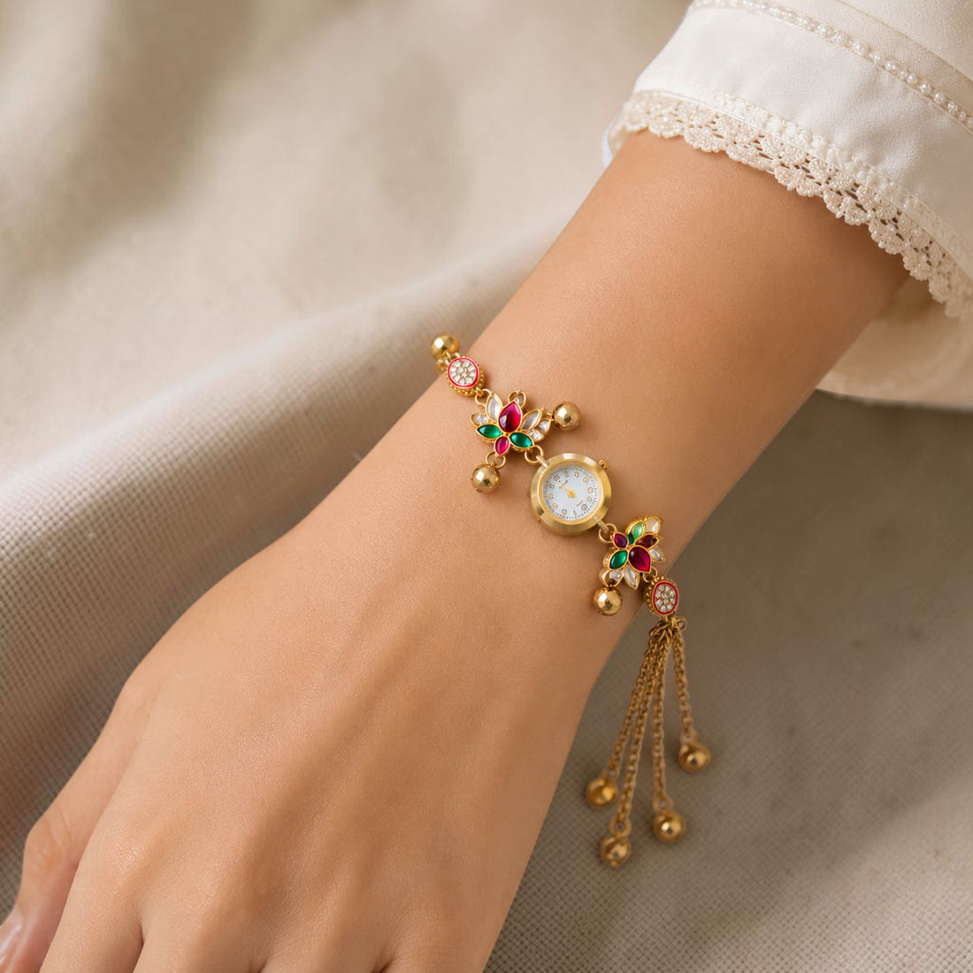 Kundan-Armbanduhr für Damen – Elegante indische Schmuckuhr im Ethno-Design