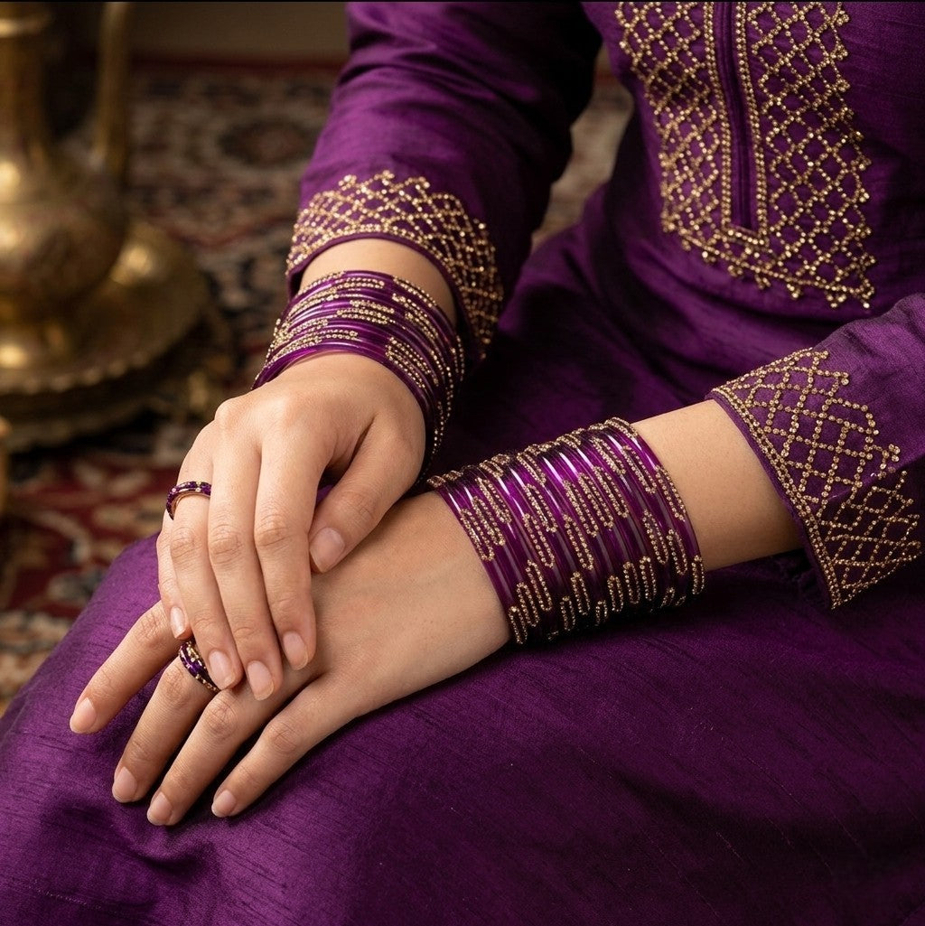 Rain Drop Glass Bangles – Set of 12 - Dark Blue