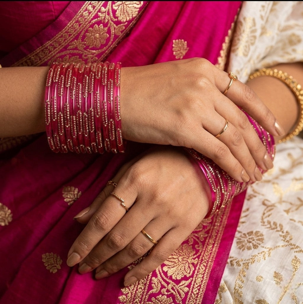 Rain Drop Glass Bangles – Set of 12 - Dark Blue