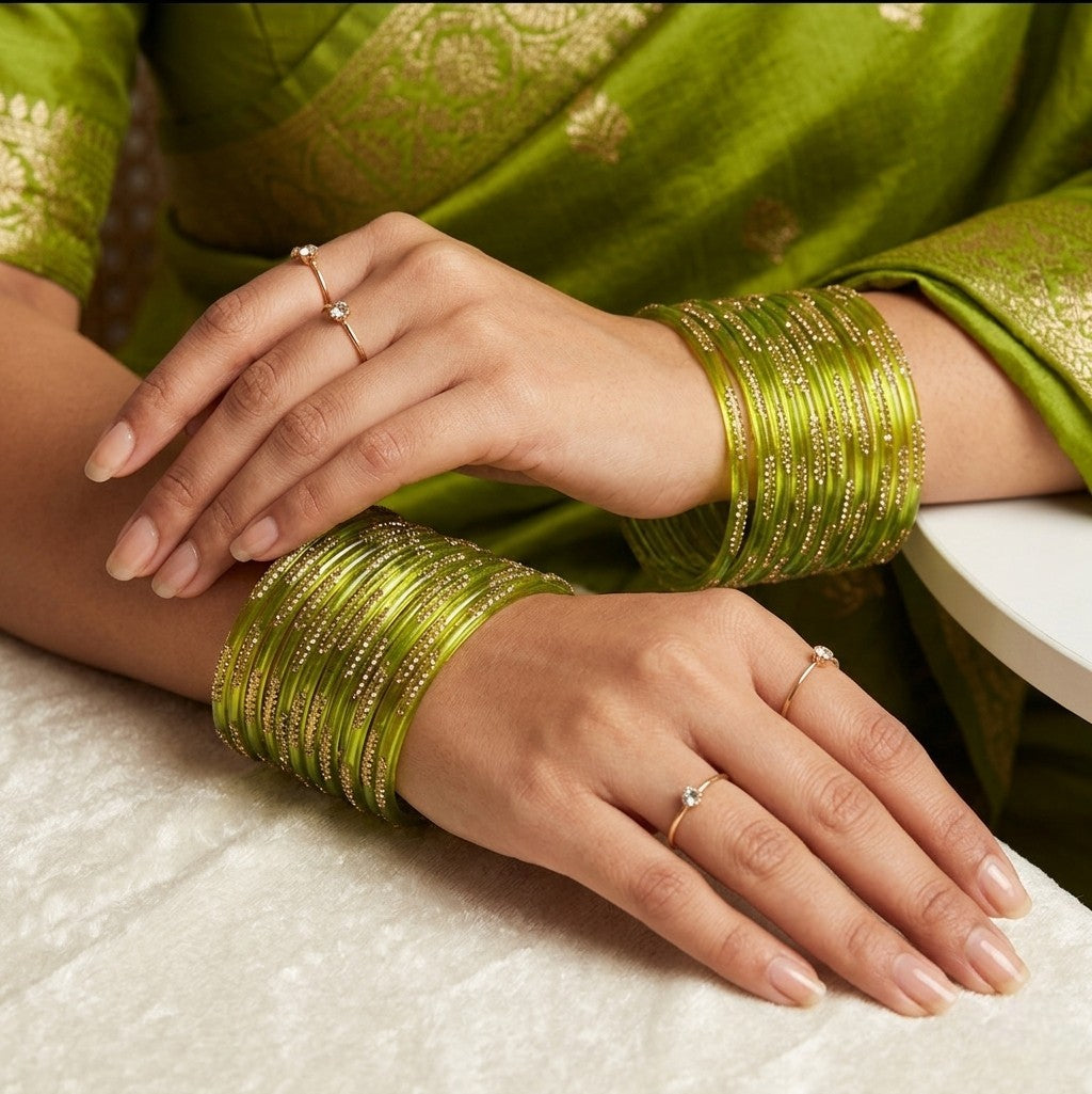 Rain Drop Glass Bangles – Set of 12 - Dark Blue