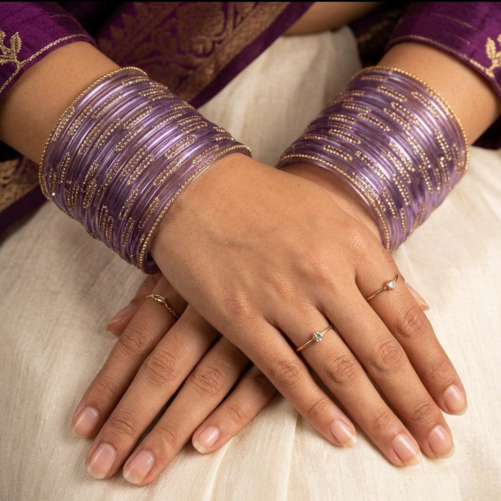 Rain Drop Glass Bangles – Set of 12 - Dark Blue