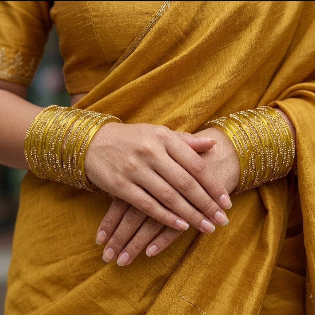 Rain Drop Glass Bangles – Set of 12 - Dark Blue