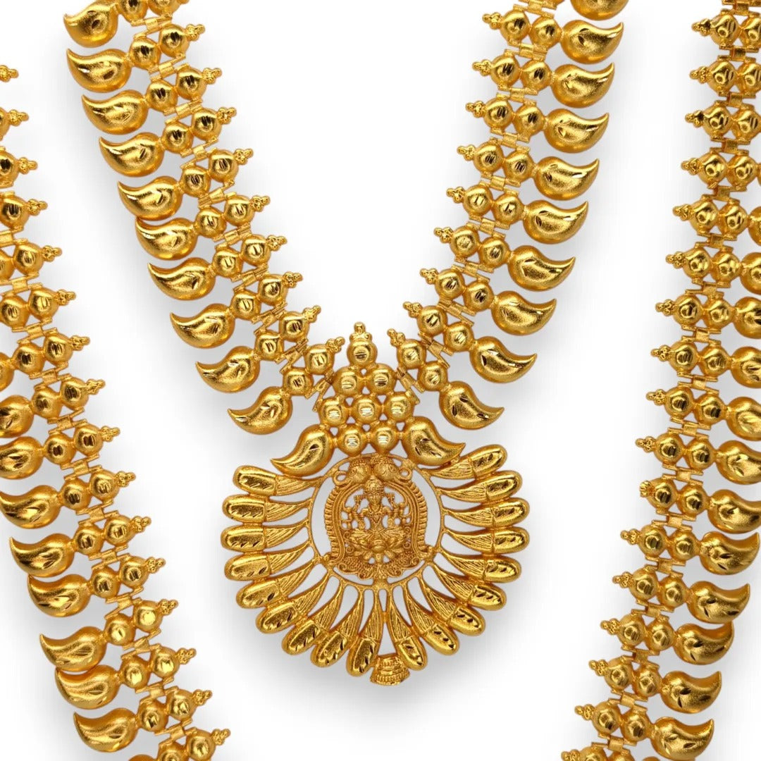 Gold-plated necklace long with earrings set - gold