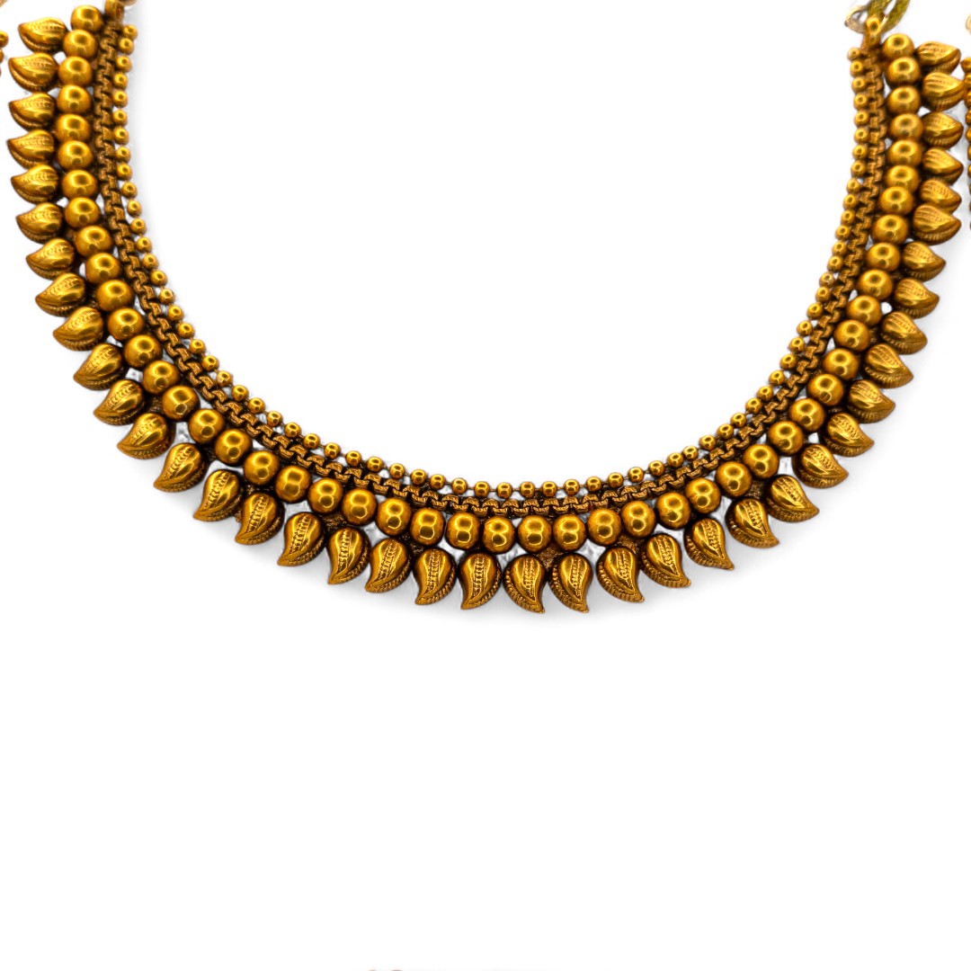 Hals- und Lange Kette mit Ohrringe Set - Mattgold | Combo Set
