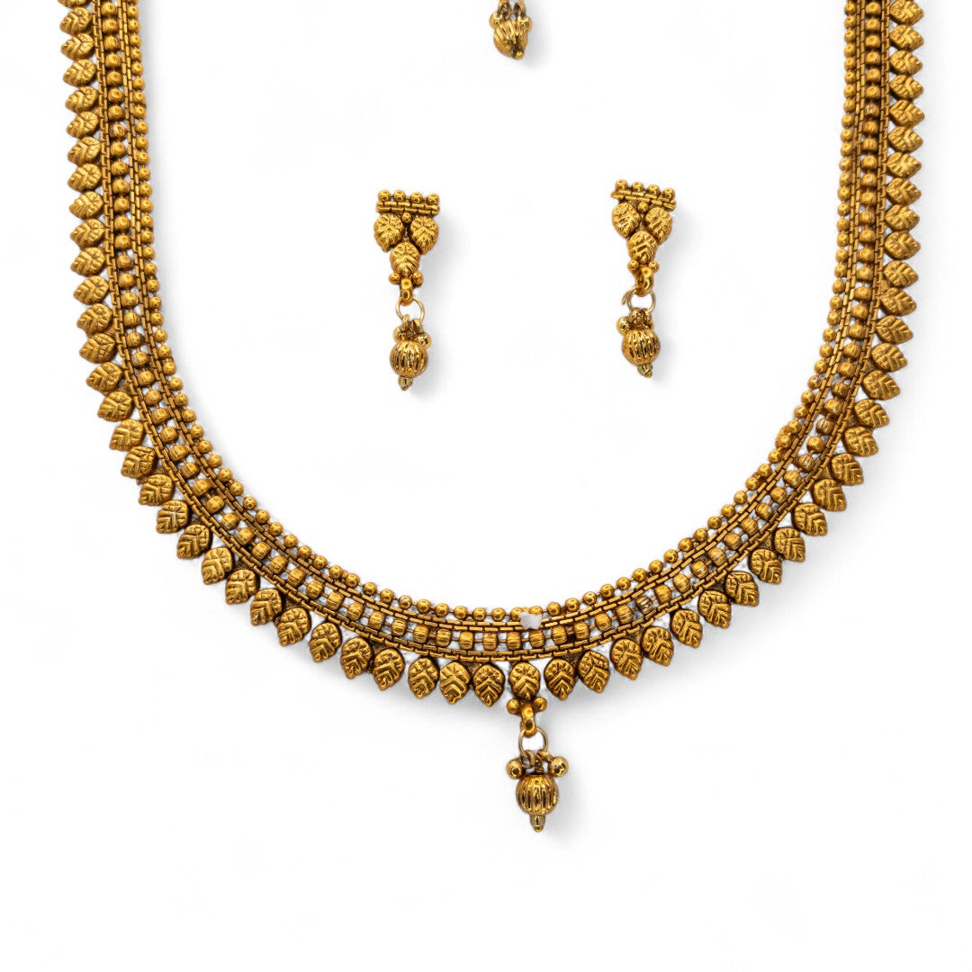 Hals- und Lange Kette mit Ohrringe Set - Mattgold | Combo Set
