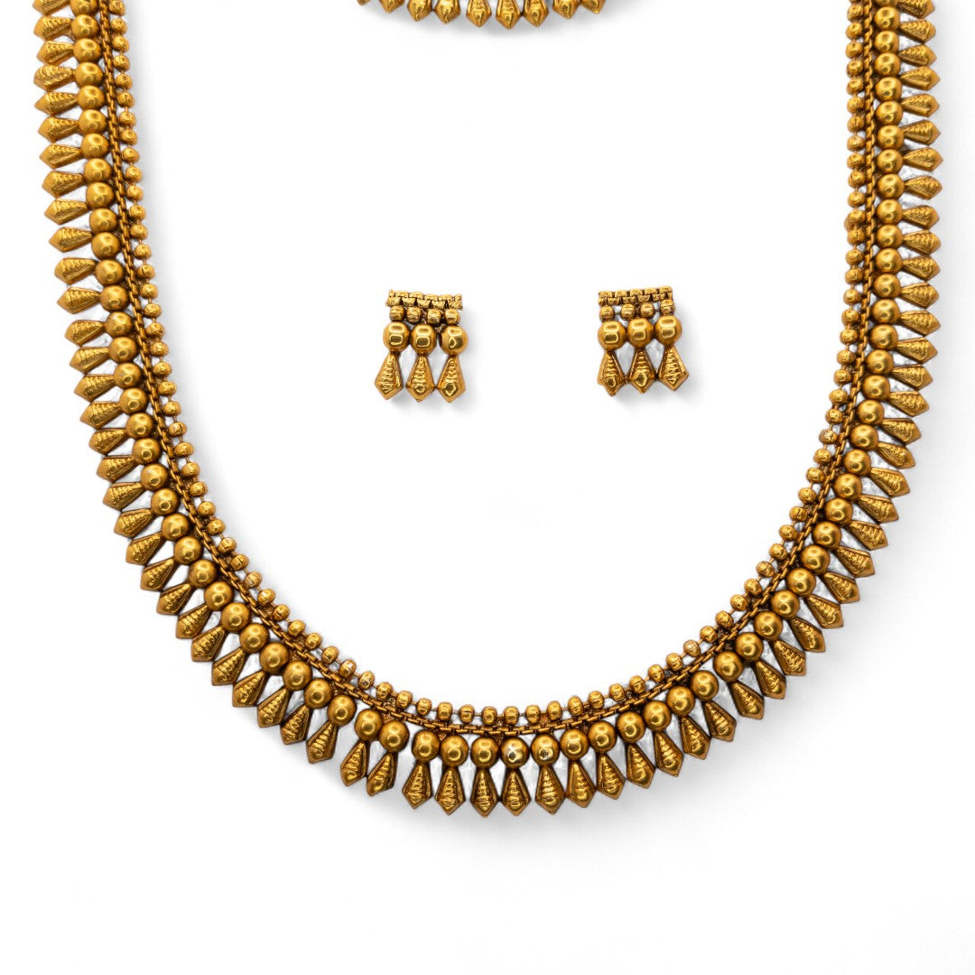 Hals- und Lange Kette mit Ohrringe Set - Mattgold | Combo Set