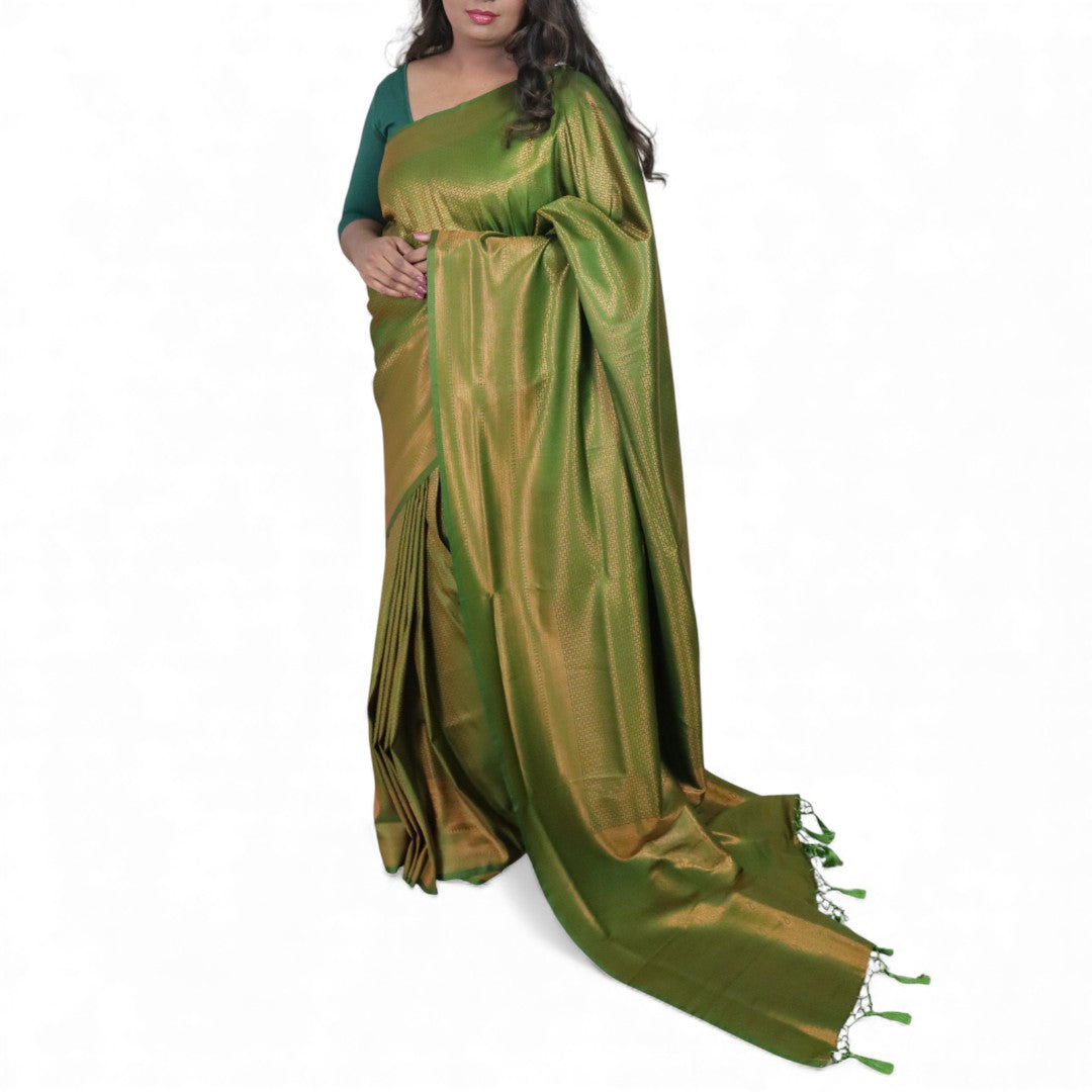 Soft Silk Saree – Hochwertige Handloom-Seide | Premium Weiche Seide Sari | hell grün