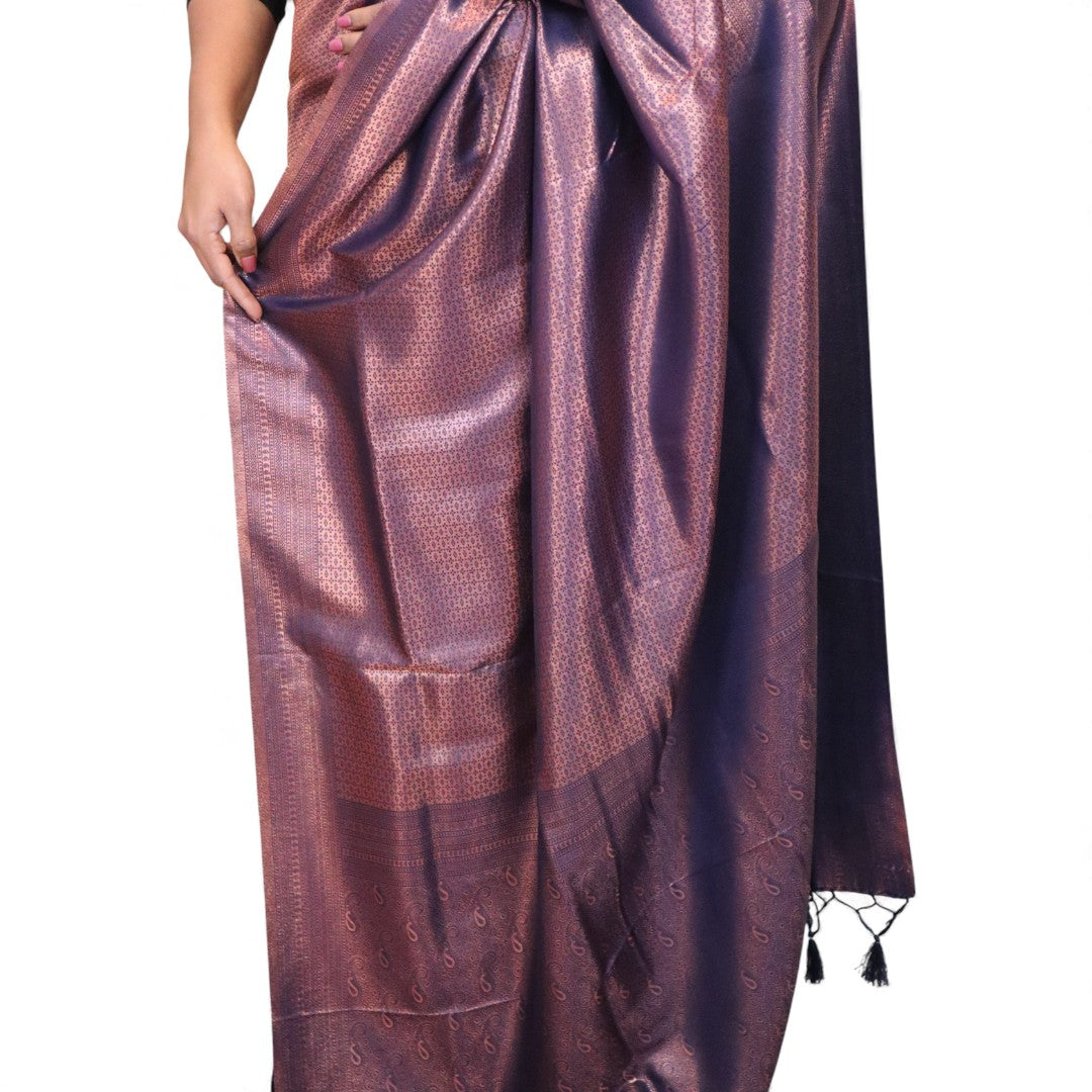 Soft Silk Saree – Hochwertige Handloom-Seide | Premium Weiche Seide Sari | Dunkel blau