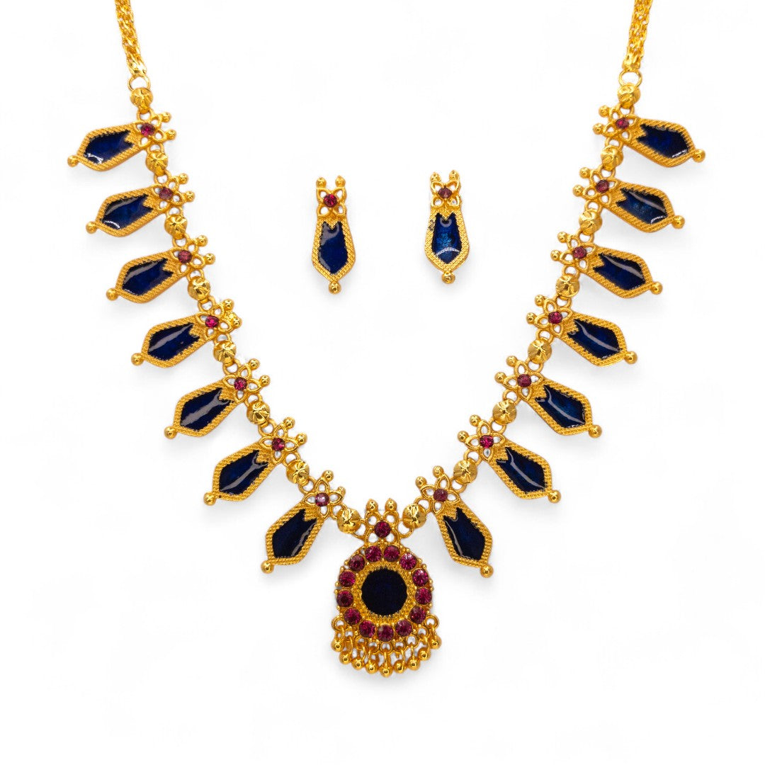 Palakka Halskette mit Ohrringe - gold | blau