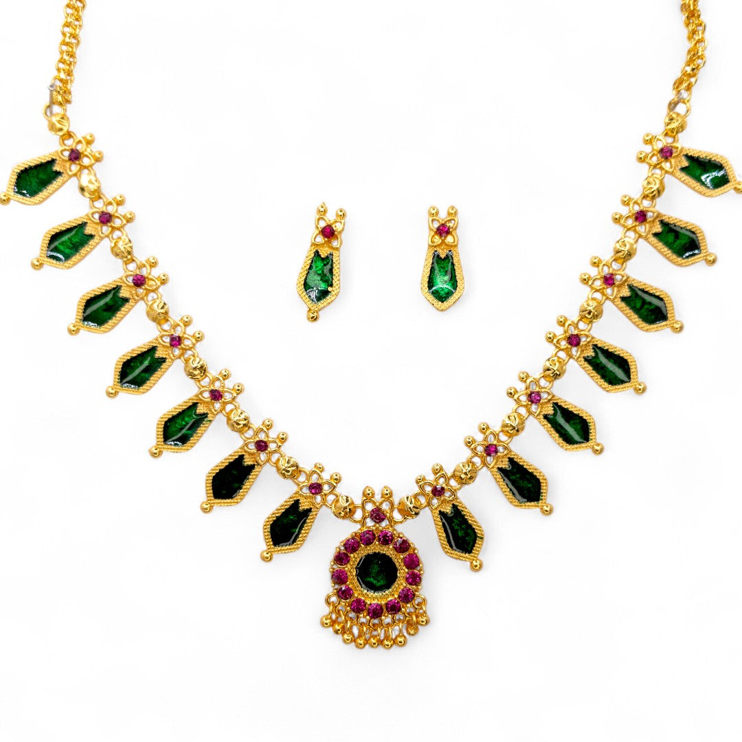 Trendy Kerala Palakka Necklace - gold | green