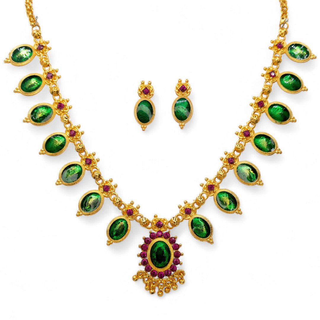 Trendy Kerala Palakka Necklace - gold | green
