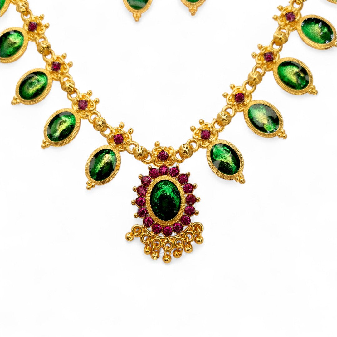 Palakka Halskette mit Ohrringe - gold | grün