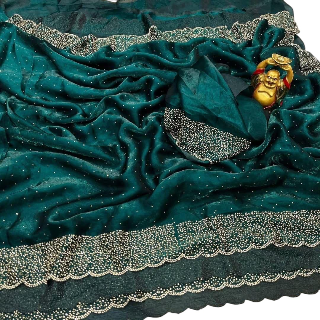 Space Silk Sarees – Premium | Edle, Weiche Seide in Perfektion | Blau grün