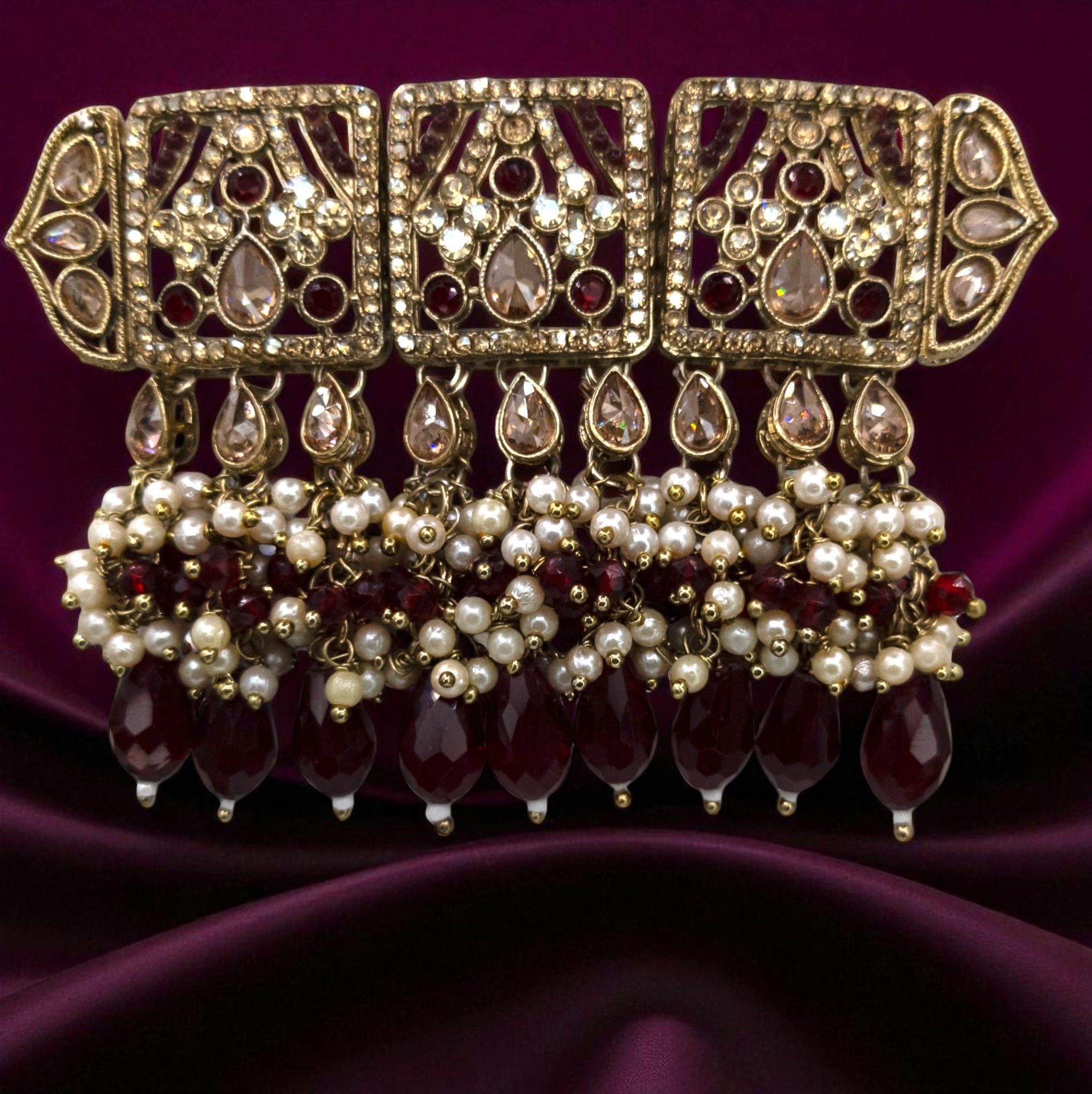 Polki Gold Choker Halskette | mit Ohrringe & Tikka | maroon