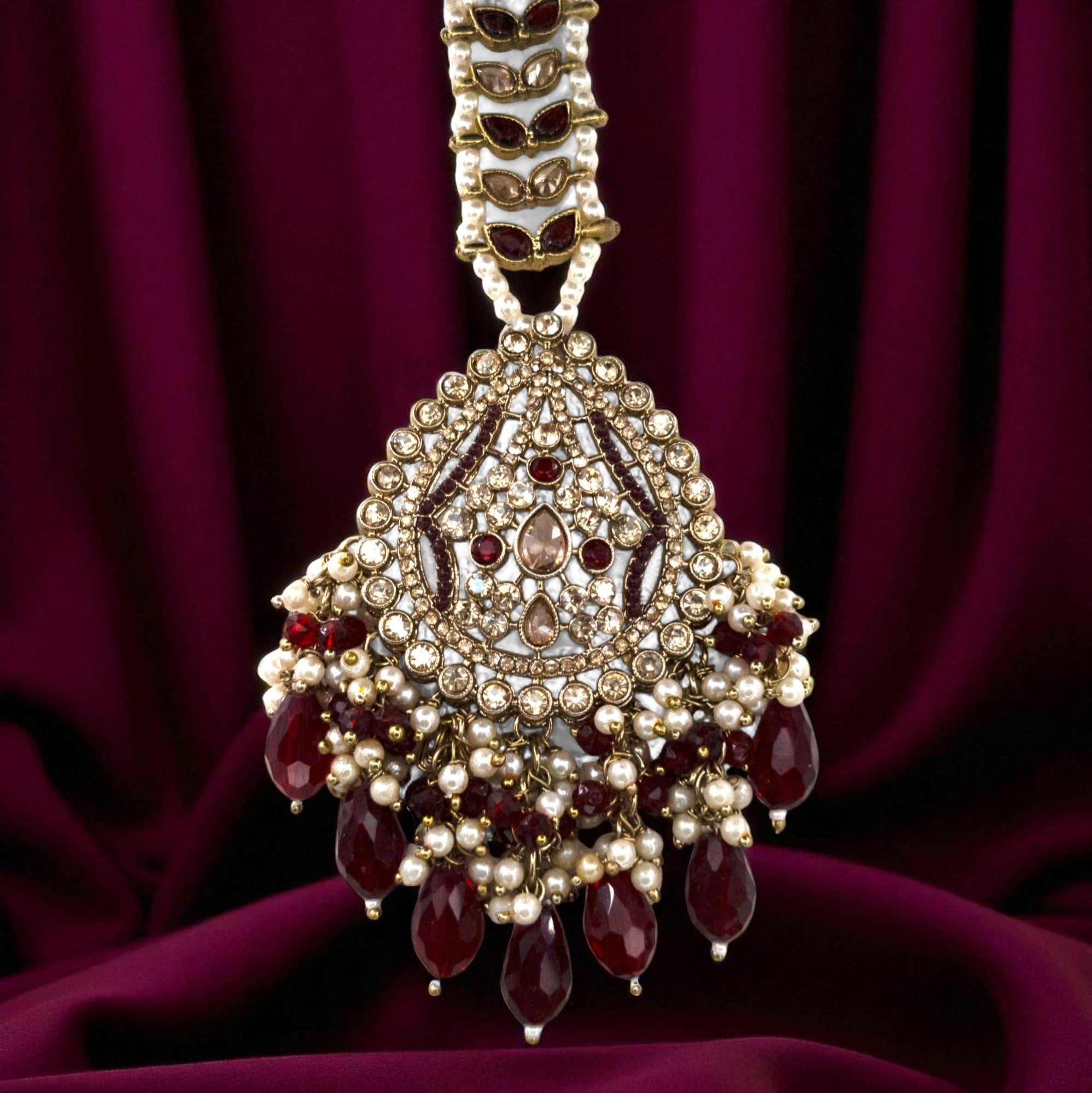 Polki Gold Choker Halskette | mit Ohrringe & Tikka | maroon