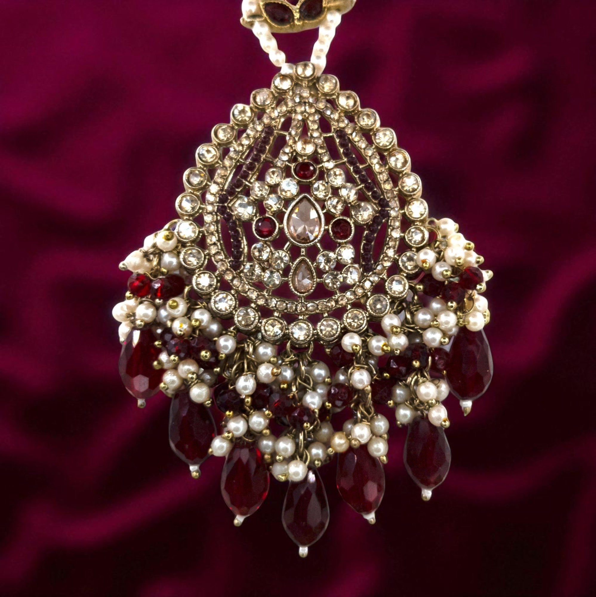Polki Gold Choker Halskette | mit Ohrringe & Tikka | maroon