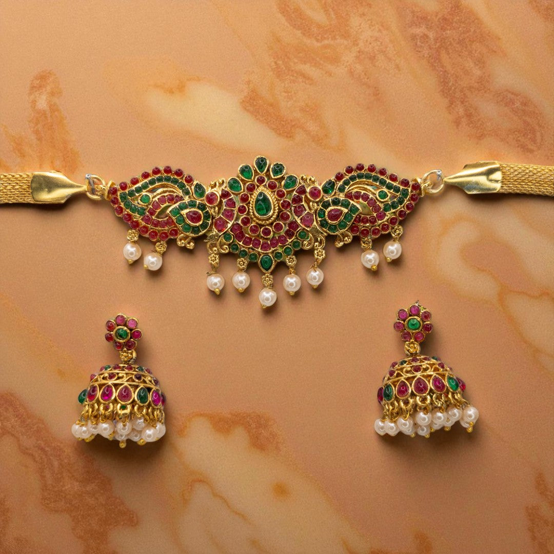 Temple Choker Necklace with Earrings