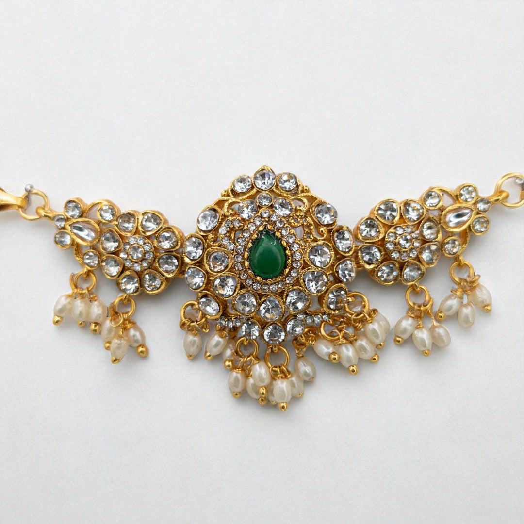Tempel choker Halskette mit Ohrringe - gold |Grün