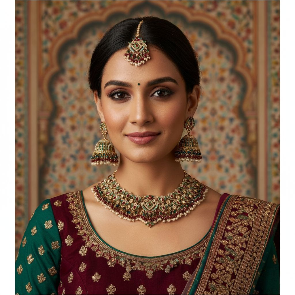 Polki Choker Halskette mit Ohrringe, Passa & Tikka - Multi Color