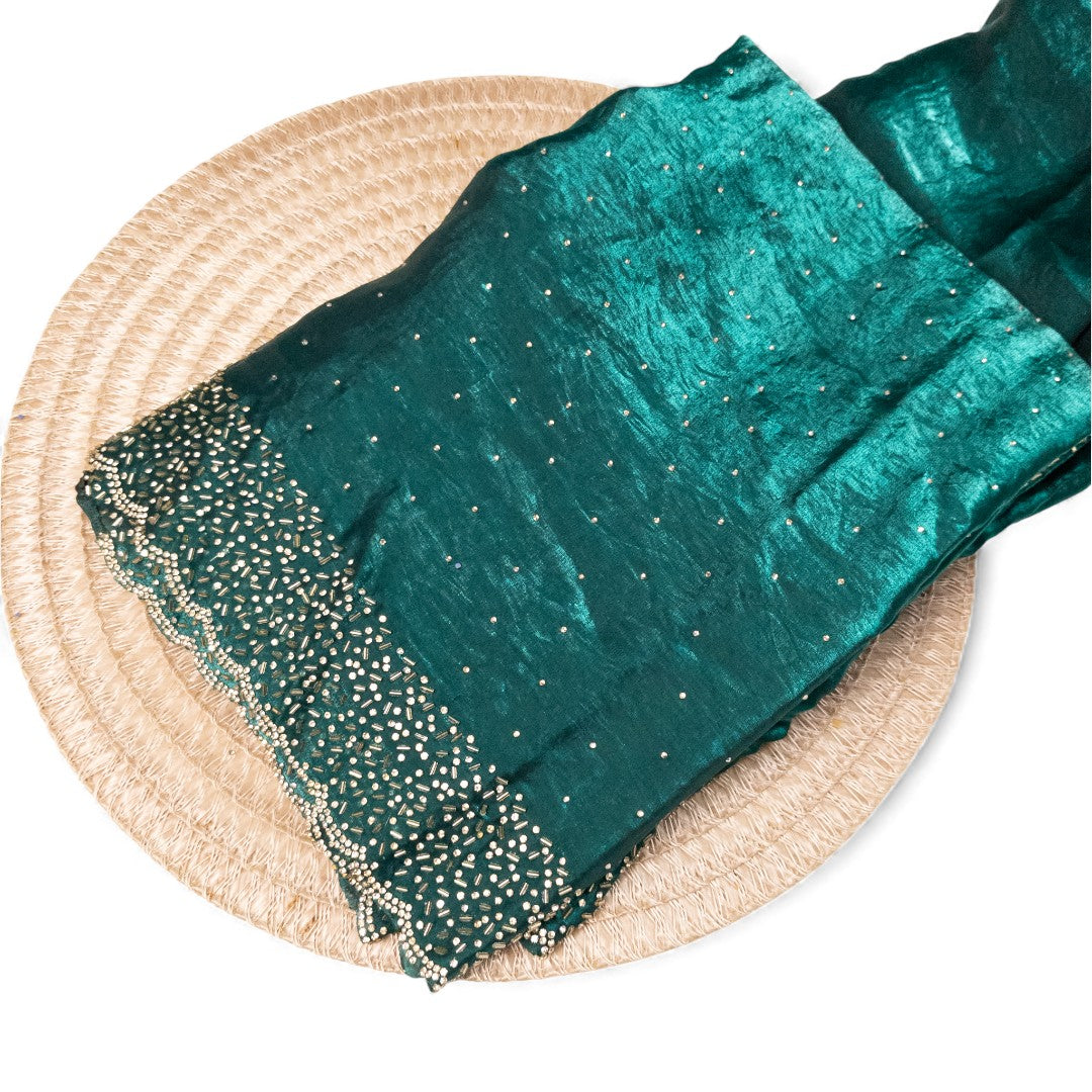 Space Silk Sarees – Premium | Edle, Weiche Seide in Perfektion | Blau grün