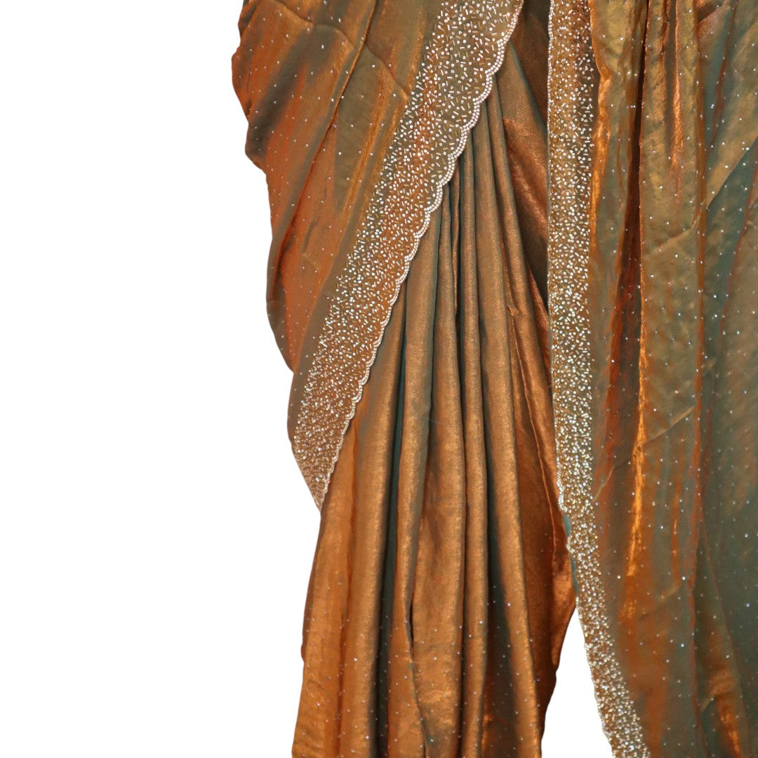 Space Silk Sarees – Premium | Edle, Weiche Seide in Perfektion | gold , grün dual shade