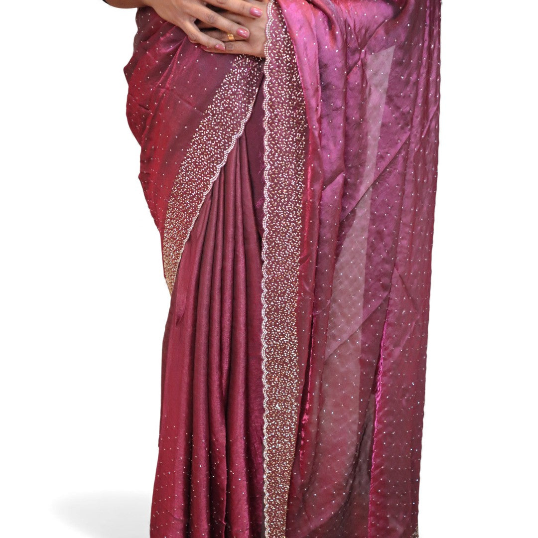Space Silk Sarees – Premium | Edle, Weiche Seide in Perfektion | Magenta grau dual shade