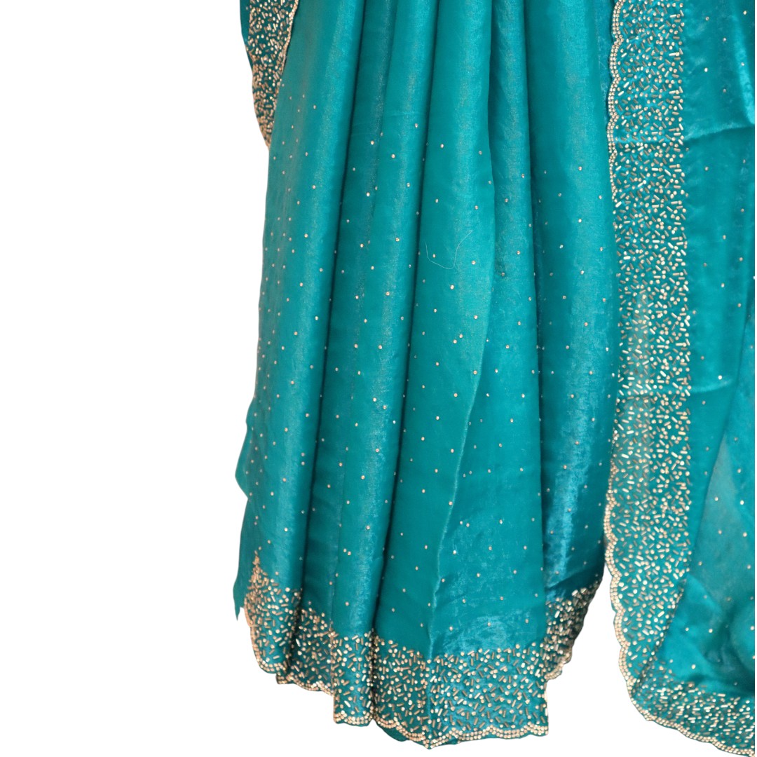 Space Silk Sarees – Premium | Edle, Weiche Seide in Perfektion | Pfauenblau