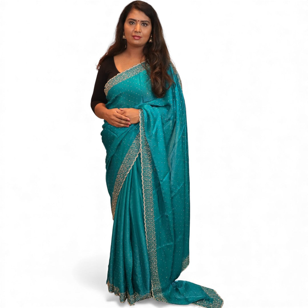 Space Silk Sarees – Premium | Edle, Weiche Seide in Perfektion | Pfauenblau