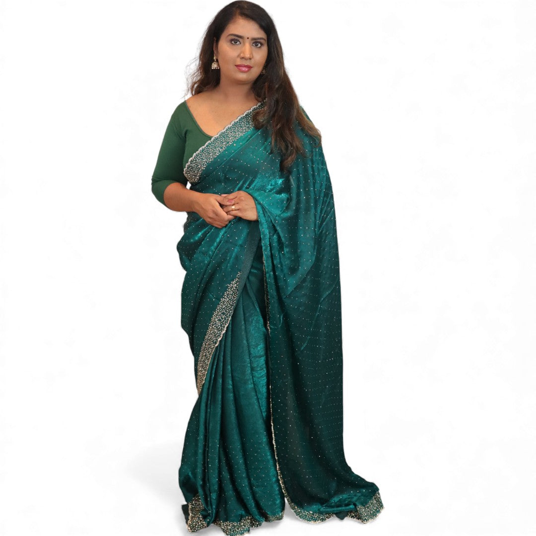 Space Silk Sarees – Premium | Edle, Weiche Seide in Perfektion | Blau grün