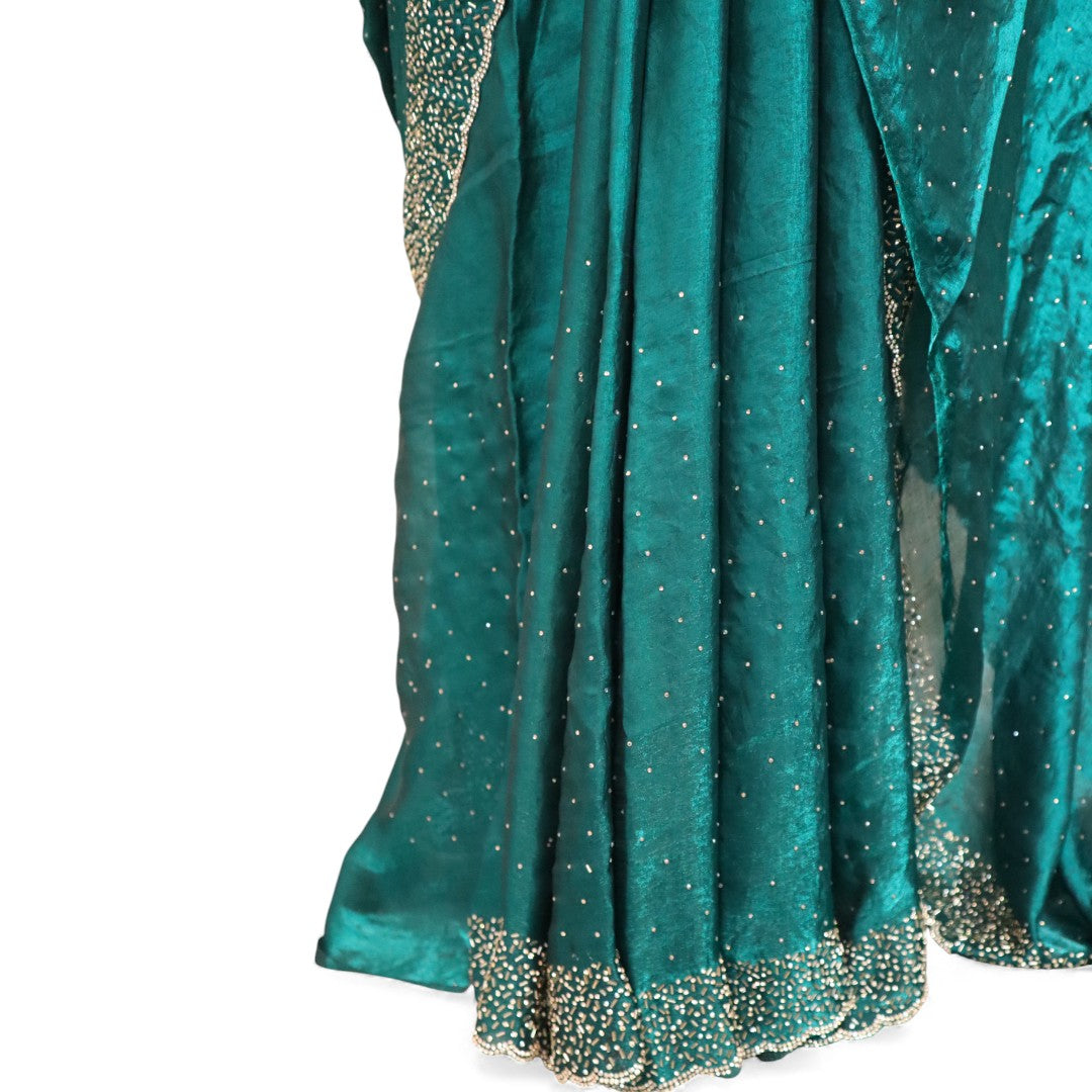 Space Silk Sarees – Premium | Edle, Weiche Seide in Perfektion | Blau grün