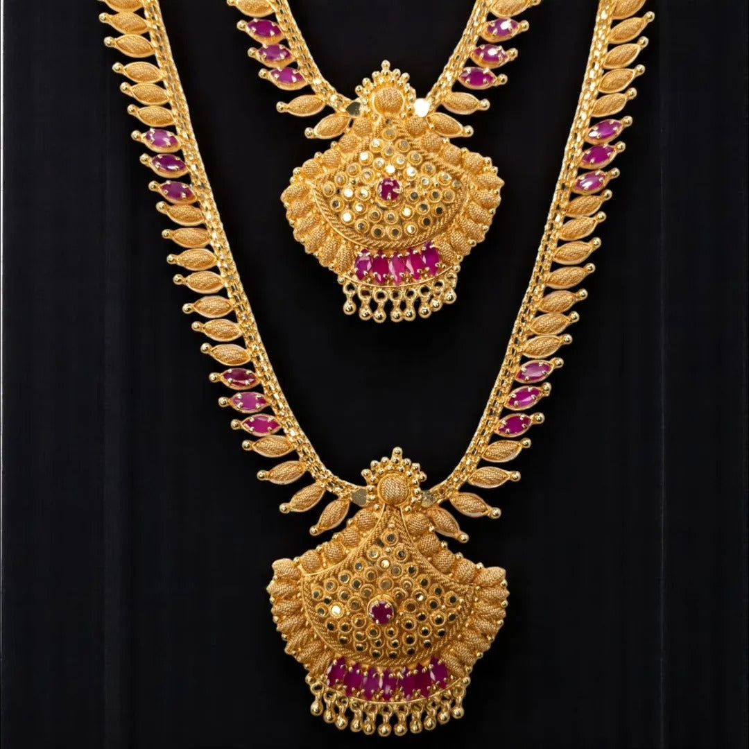 Gold-plated necklace long with earrings set - gold