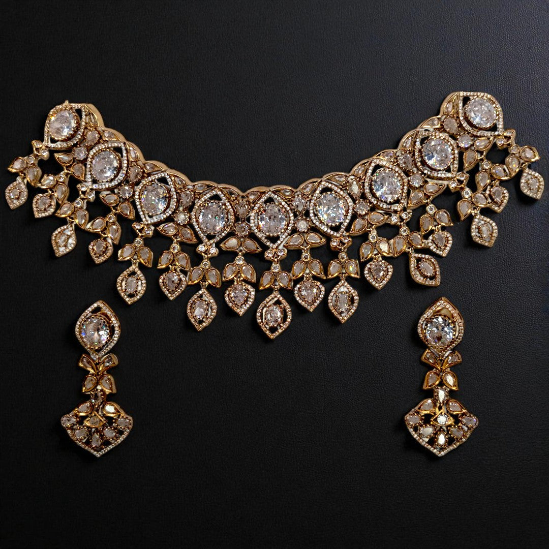 Victorian Choker Halskette mit Ohrringe - gold