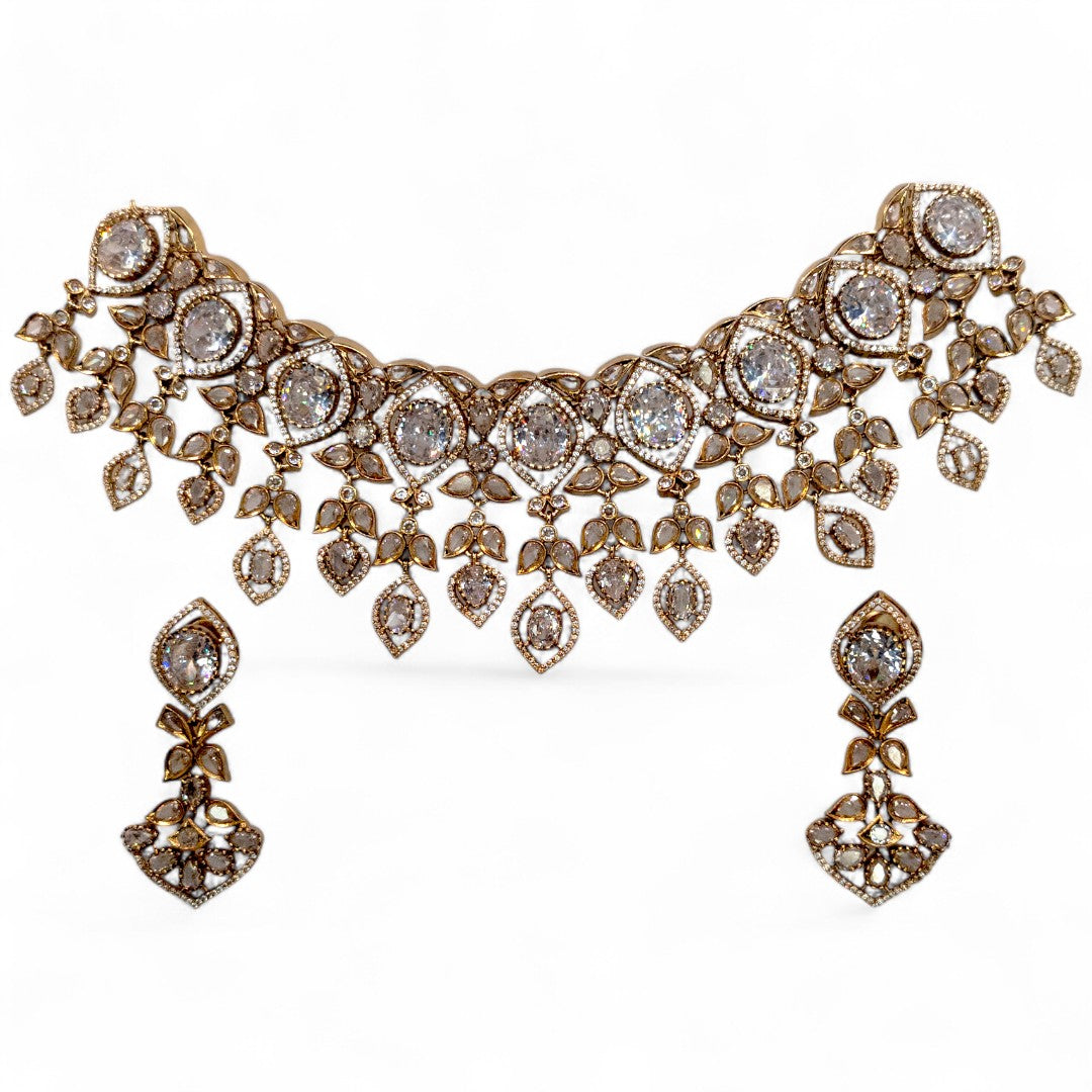 Victorian Choker Halskette mit Ohrringe - gold