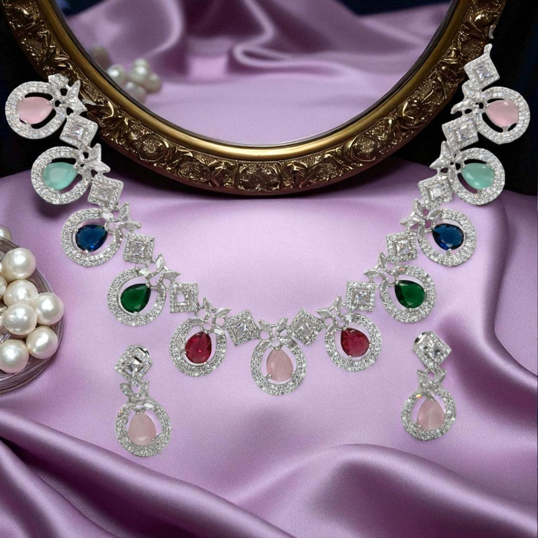 Victorian  Halskette mit Ohrringe  - silber | Multi Color