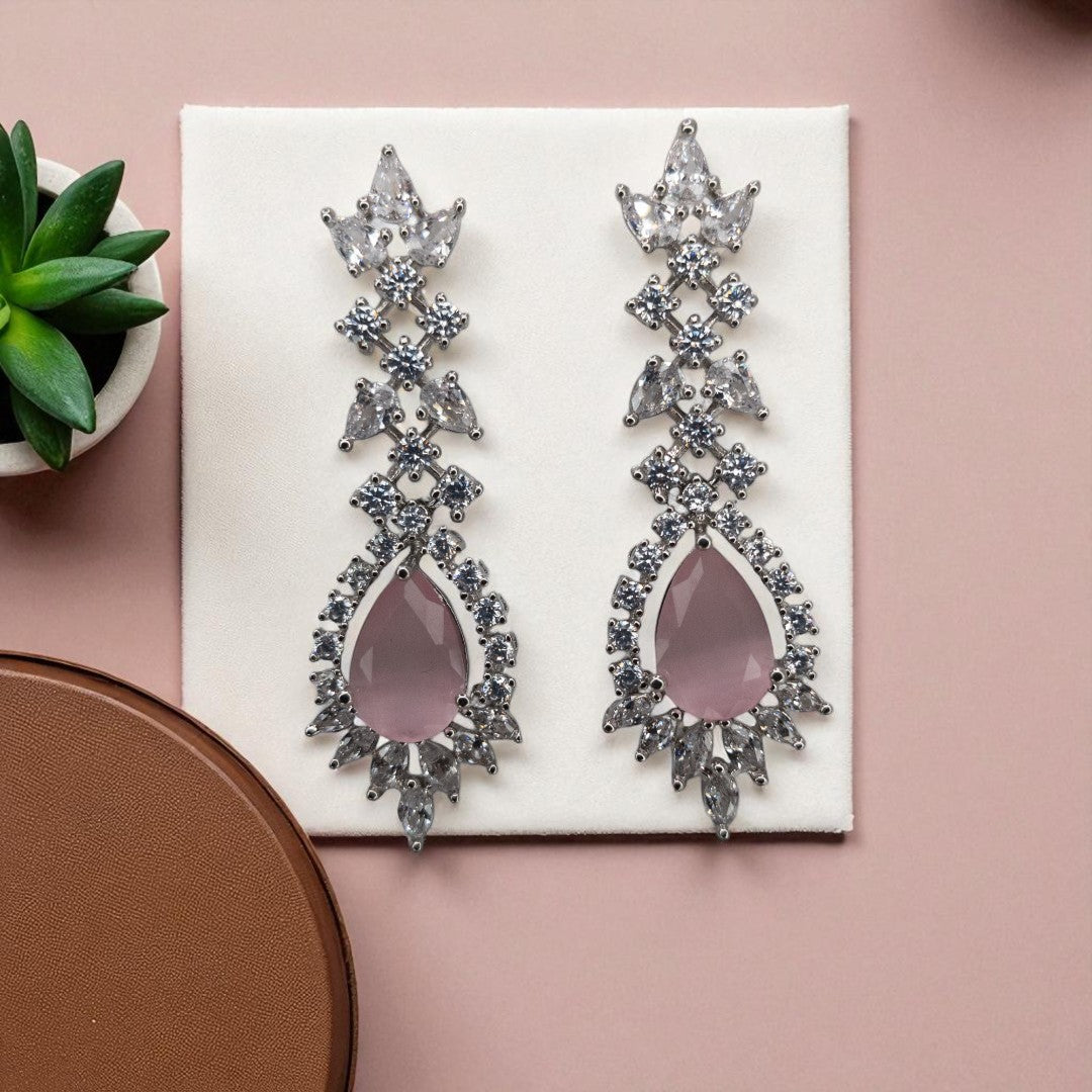 Victorian Layered Halskette mit passenden Ohrringen - silber | Rosa