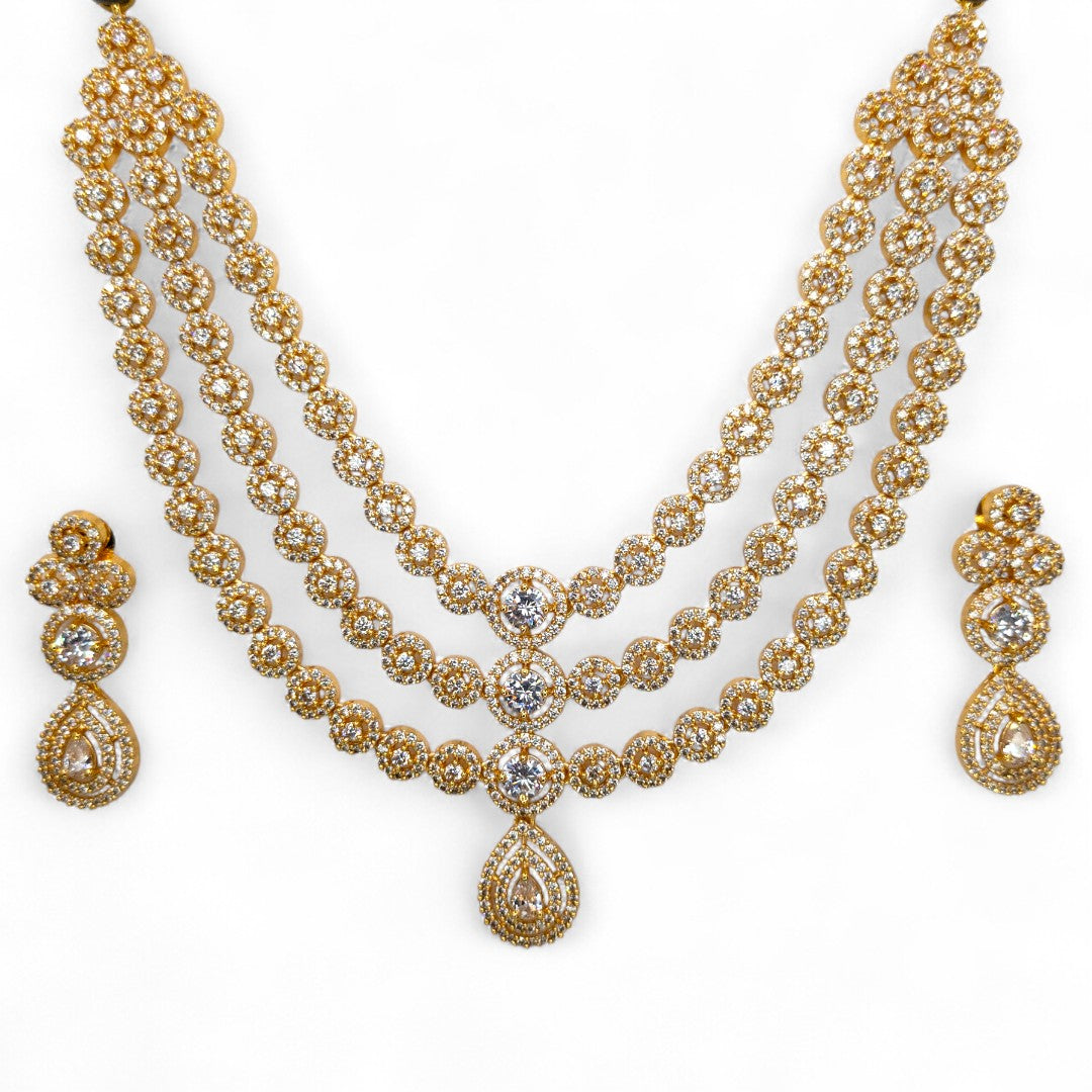 Victorian Layered Halskette mit passenden Ohrringen - gold | weiß