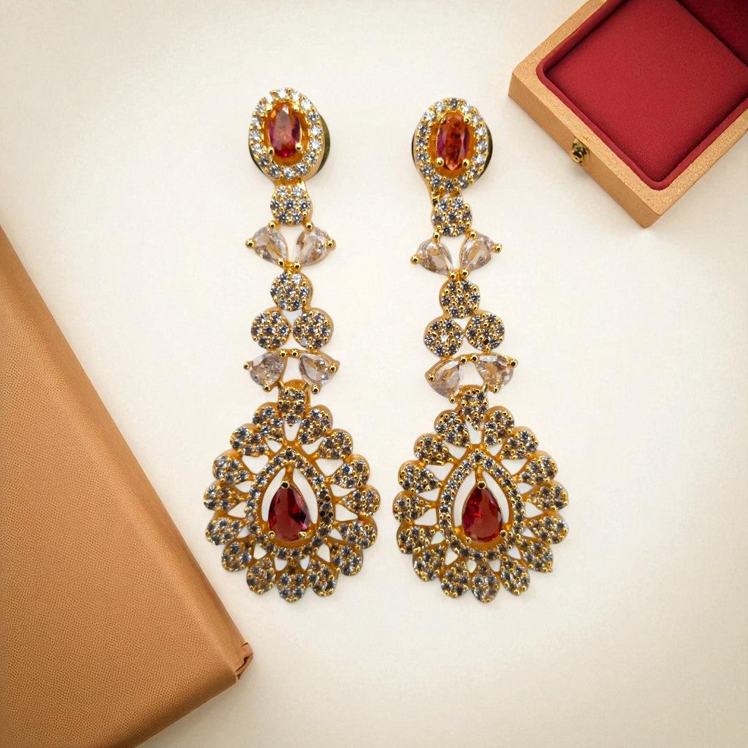 Victorian Layered Halskette mit passenden Ohrringen - gold | magenta