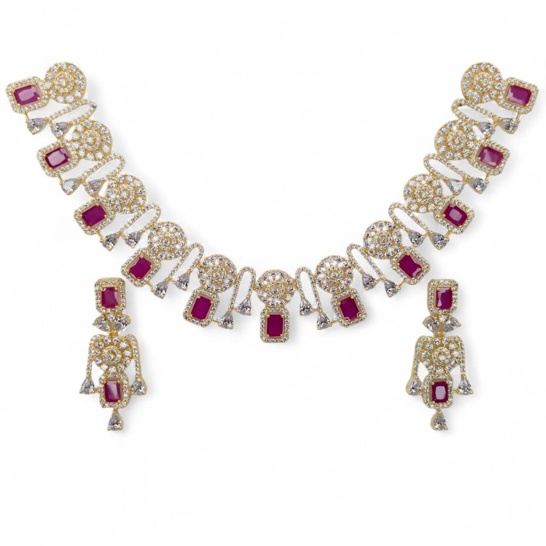 Victorian  Halskette mit Ohrringe  - gold | magenta