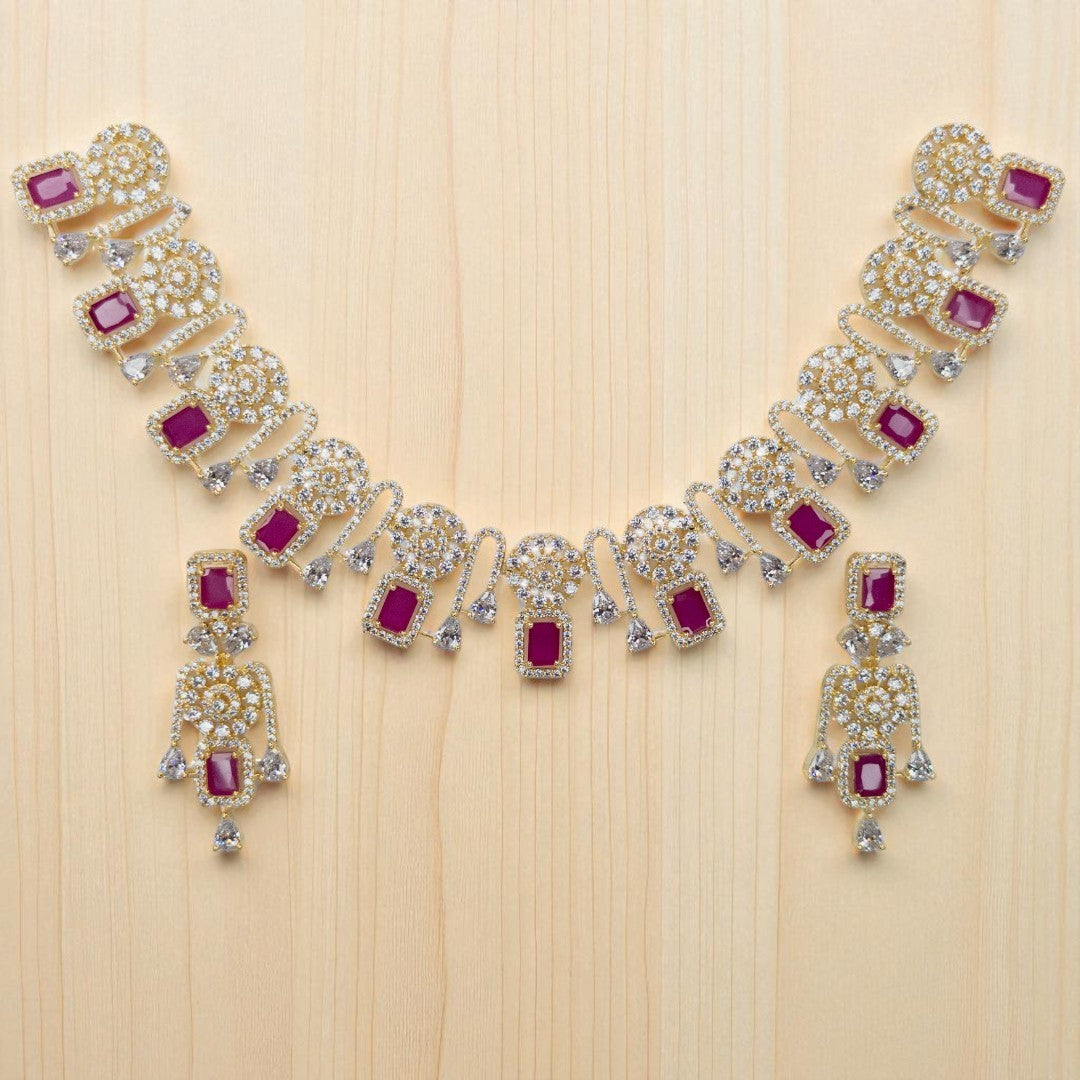 Victorian  Halskette mit Ohrringe  - gold | magenta