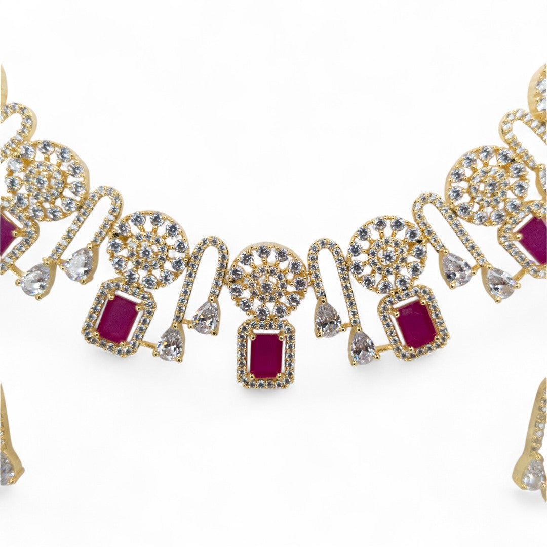 Victorian  Halskette mit Ohrringe  - gold | magenta