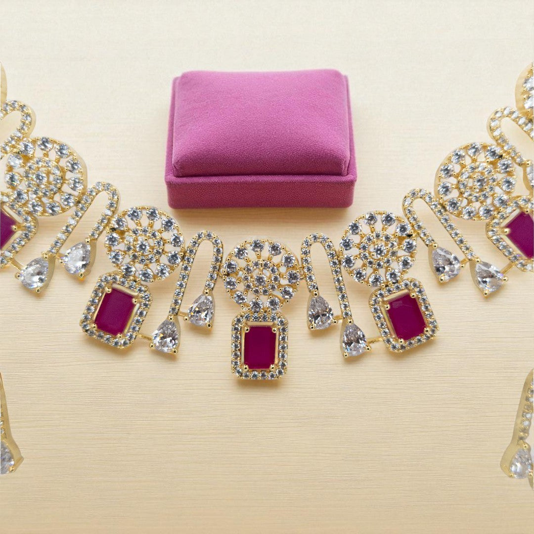Victorian  Halskette mit Ohrringe  - gold | magenta
