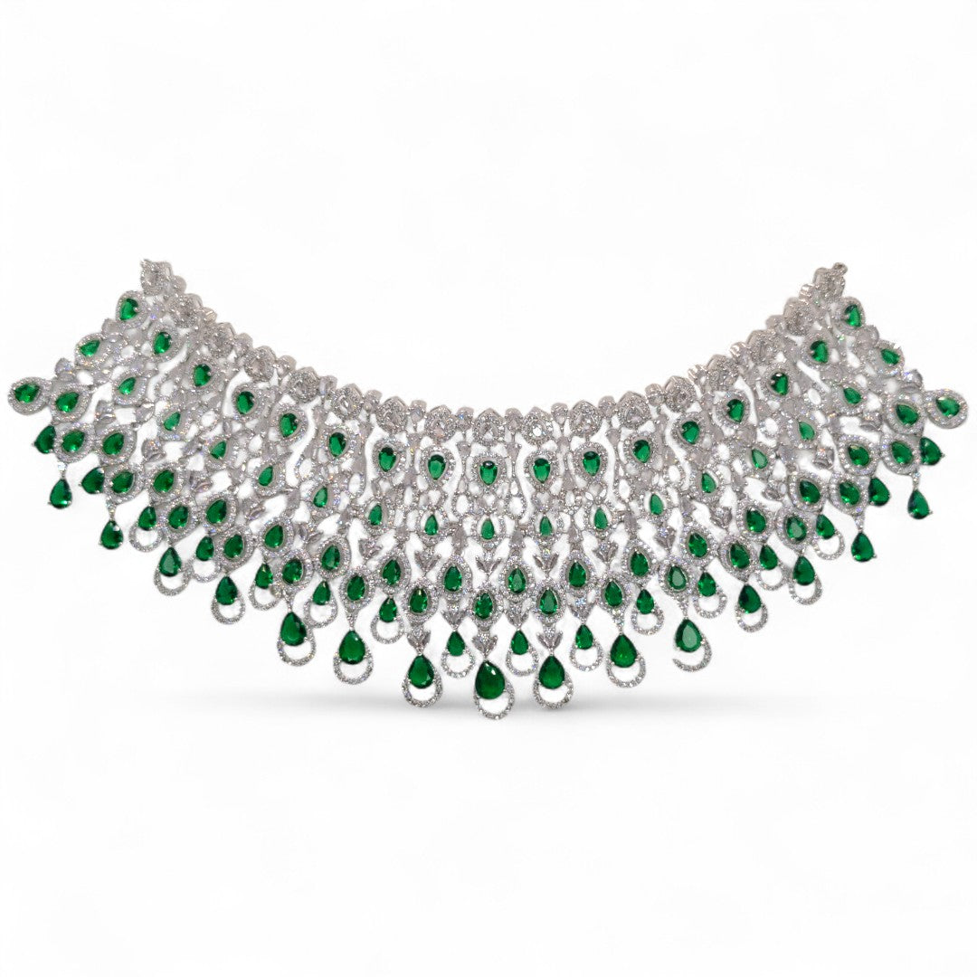 Victorian Choker Halskette mit Ohrringe und tikka - Silber | grün