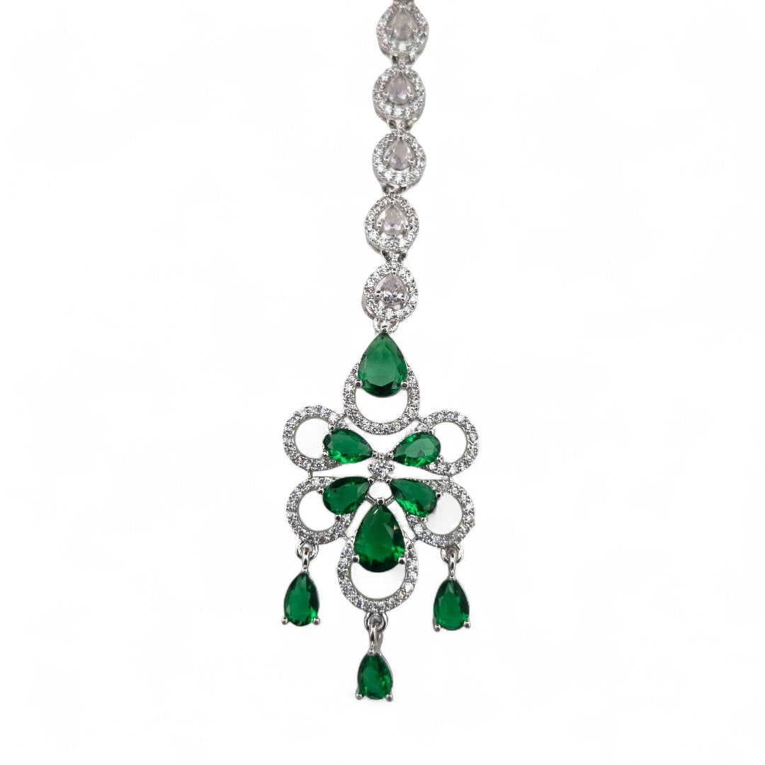 Victorian Choker Halskette mit Ohrringe und tikka - Silber | grün