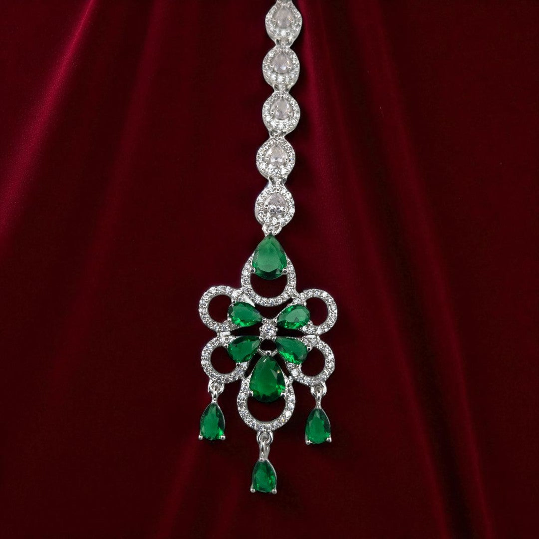 Victorian Choker Halskette mit Ohrringe und tikka - Silber | grün