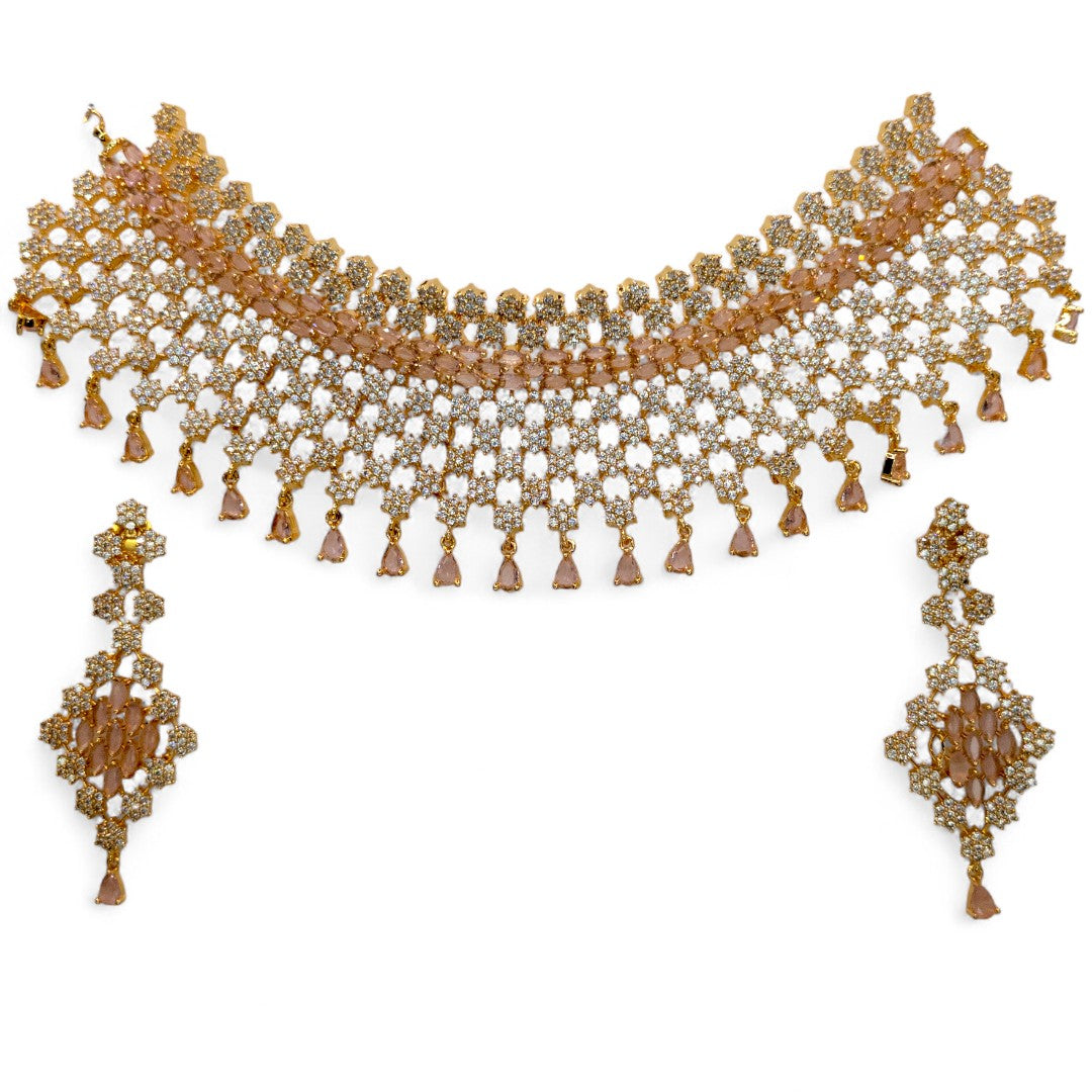 Victorian Choker Halskette mit Ohrringe - gold | rosa